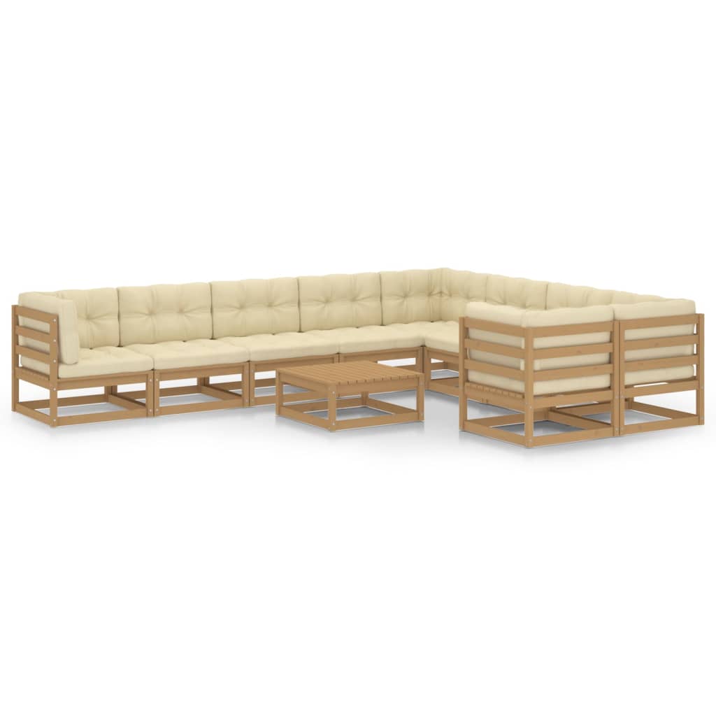 vidaXL 10-tlg. Garten-Lounge-Set mit Kissen Honigbraun Massivholz