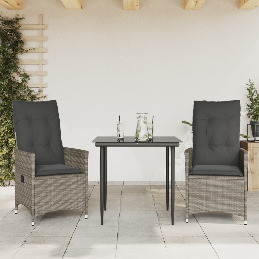 vidaXL Gartensessel mit Kissen 2 Stk. Verstellbar Grau Poly Rattan