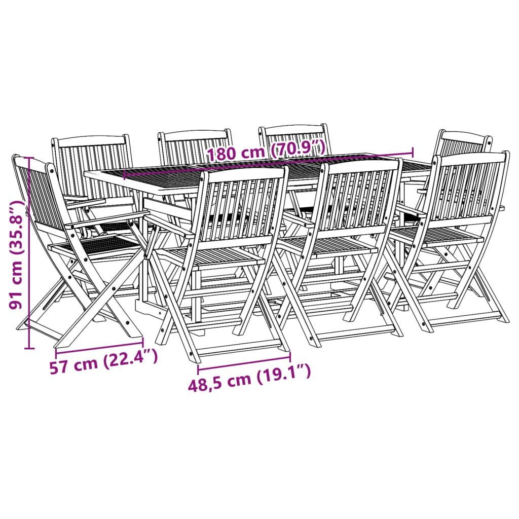 vidaXL 9-tlg. Garten-Essgruppe 180x90x75 cm Massivholz Akazie