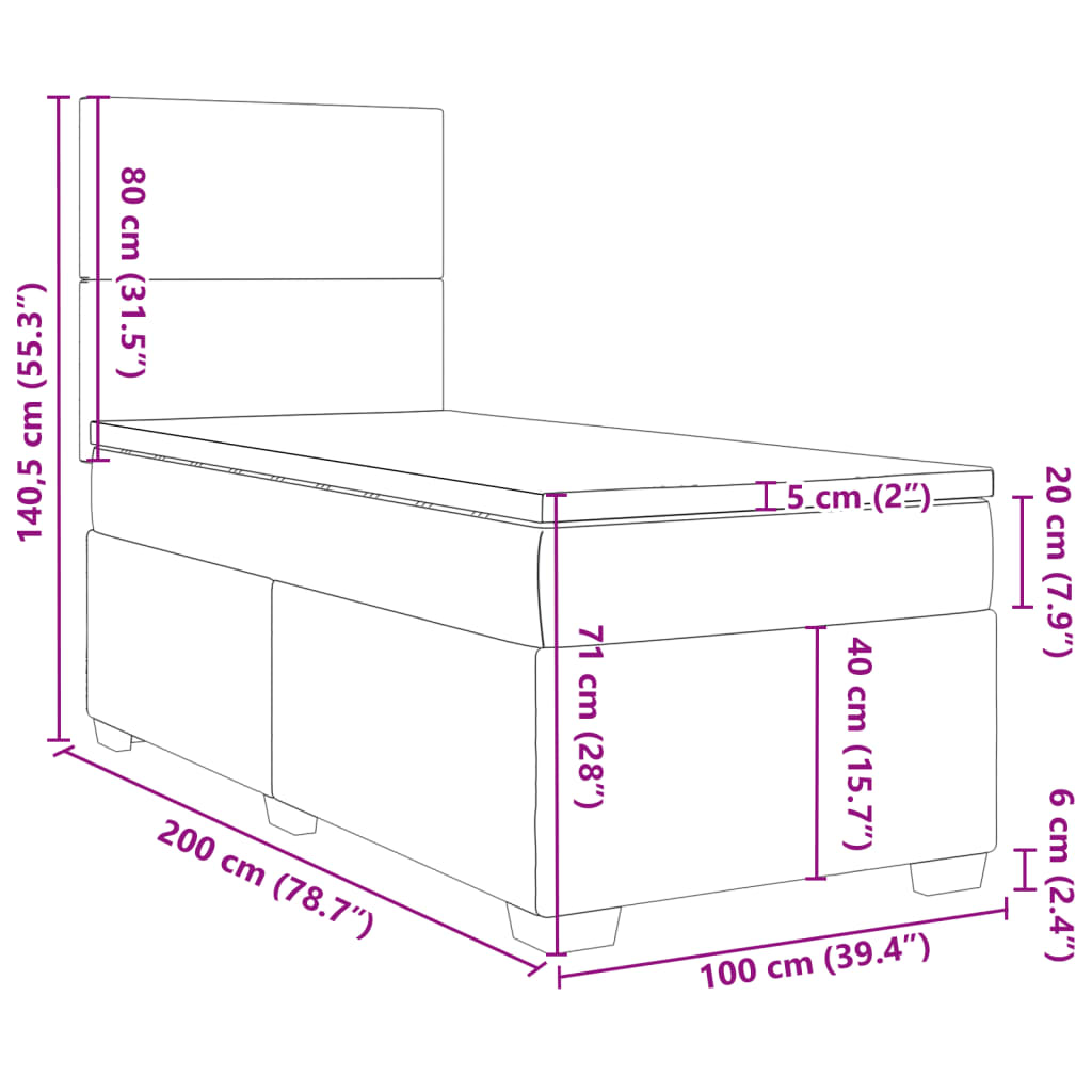 vidaXL Boxspringbett mit Matratze Taupe 100x200 cm Stoff