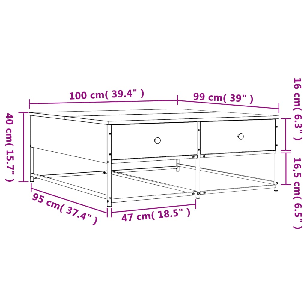 vidaXL Couchtisch Grau Sonoma 100x99x40 cm Holzwerkstoff