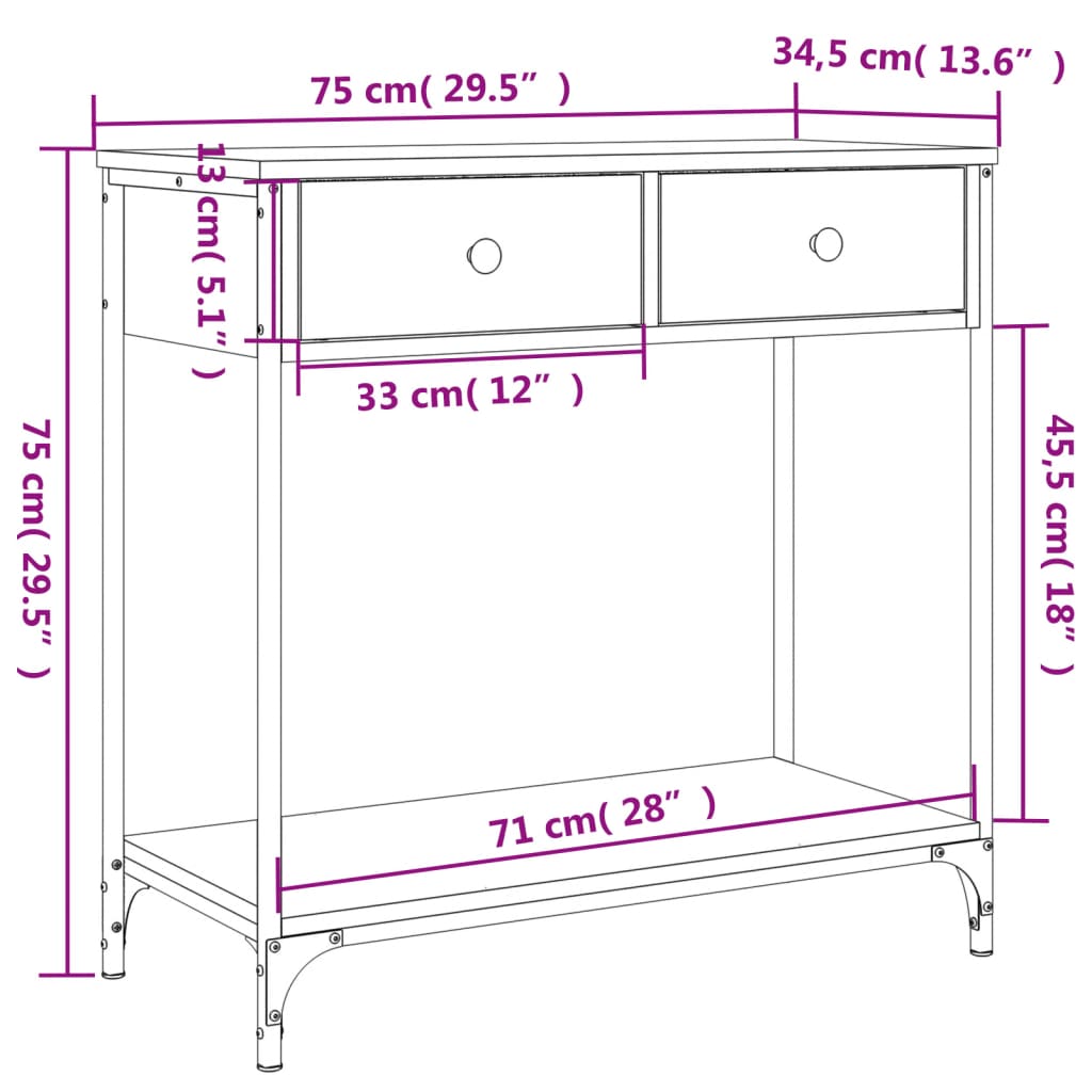 vidaXL Konsolentisch Sonoma-Eiche 75x34,5x75 cm Holzwerkstoff