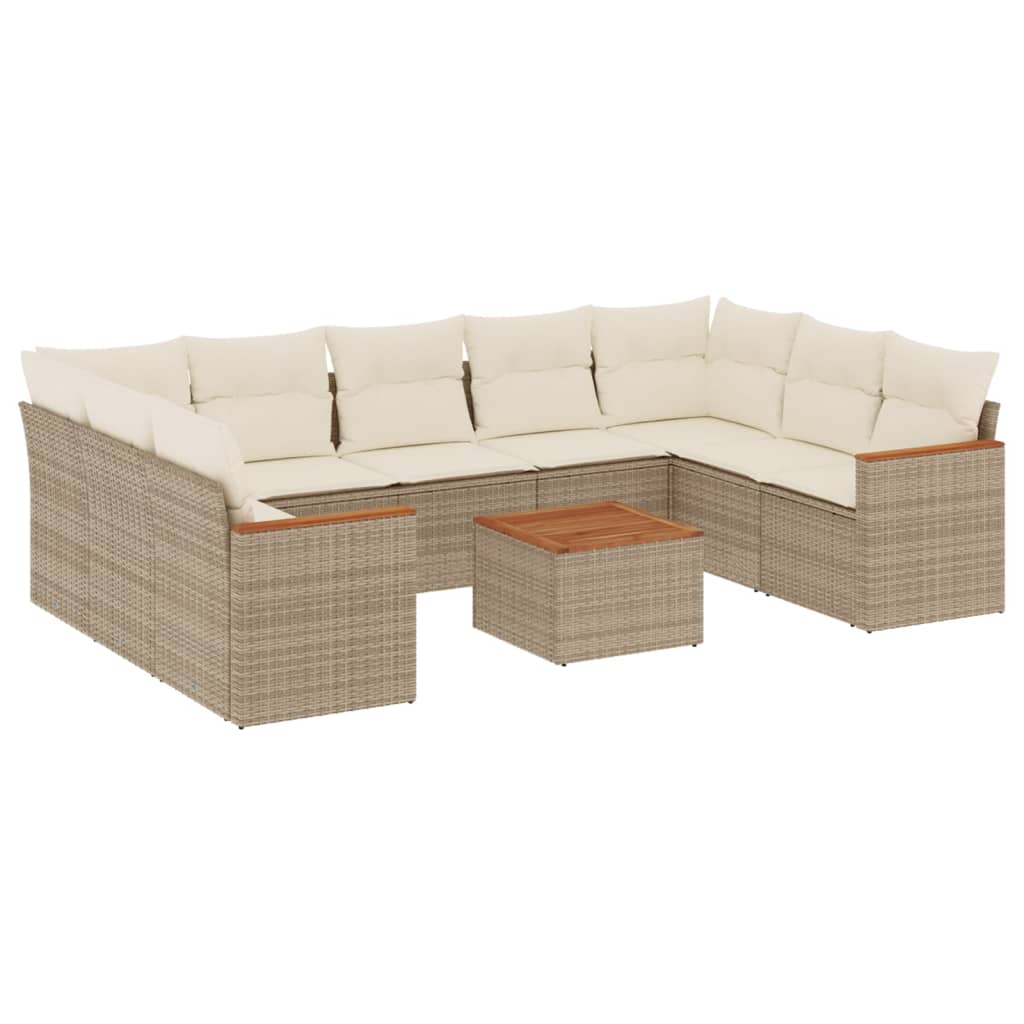 vidaXL 10-tlg. Garten-Sofagarnitur mit Kissen Beige Poly Rattan