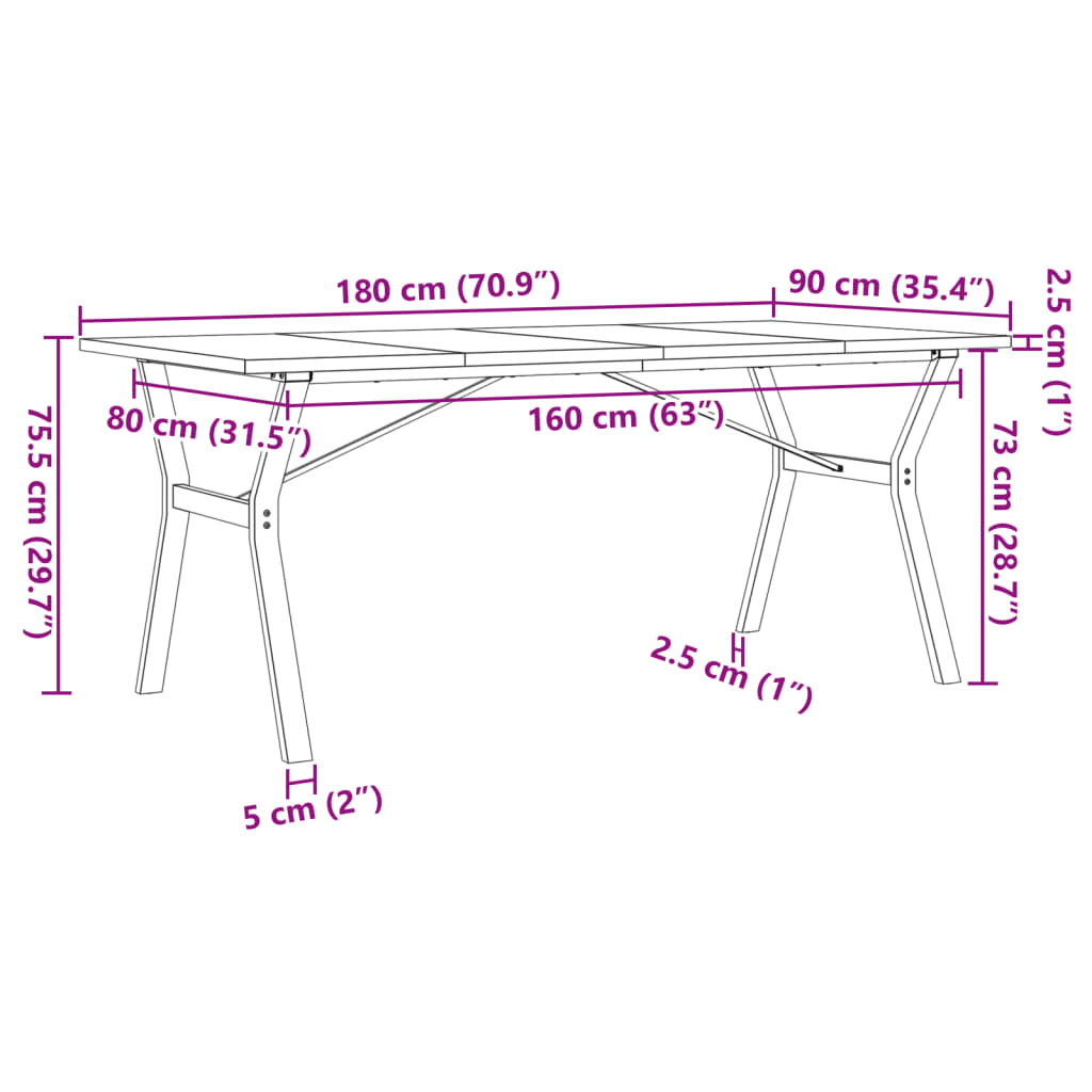 vidaXL Esstisch Y-Gestell 180x90x75,5 cm Massivholz Kiefer & Gusseisen