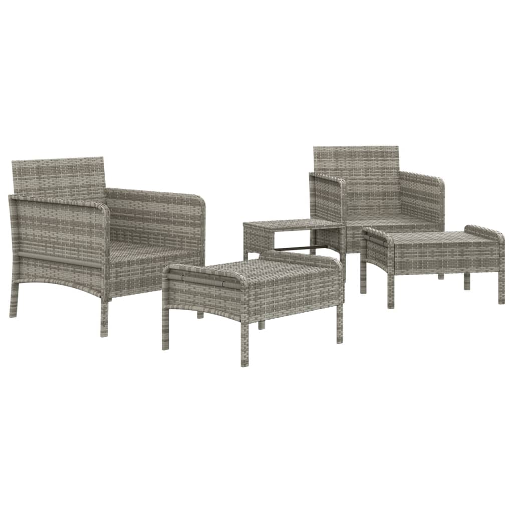 vidaXL 5-tlg. Garten-Lounge-Set mit Kissen Grau Poly Rattan