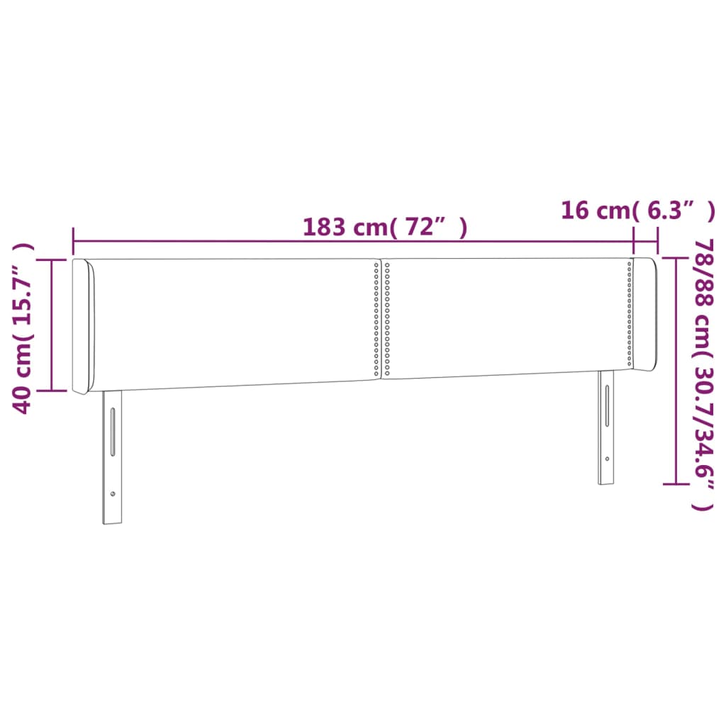 vidaXL Kopfteil mit Ohren Dunkelgrau 183x16x78/88 cm Samt