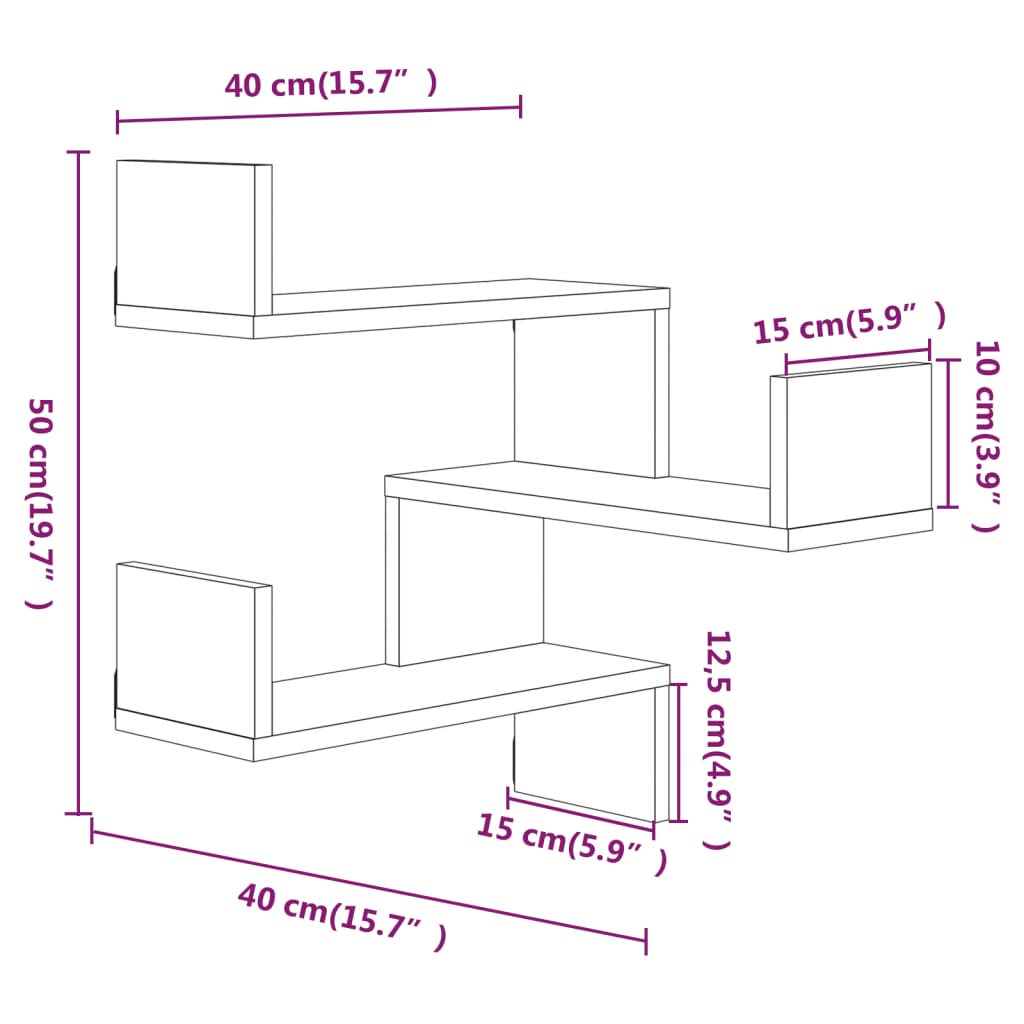 vidaXL Wand-Eckregal Grau Sonoma 40x40x50 cm Holzwerkstoff