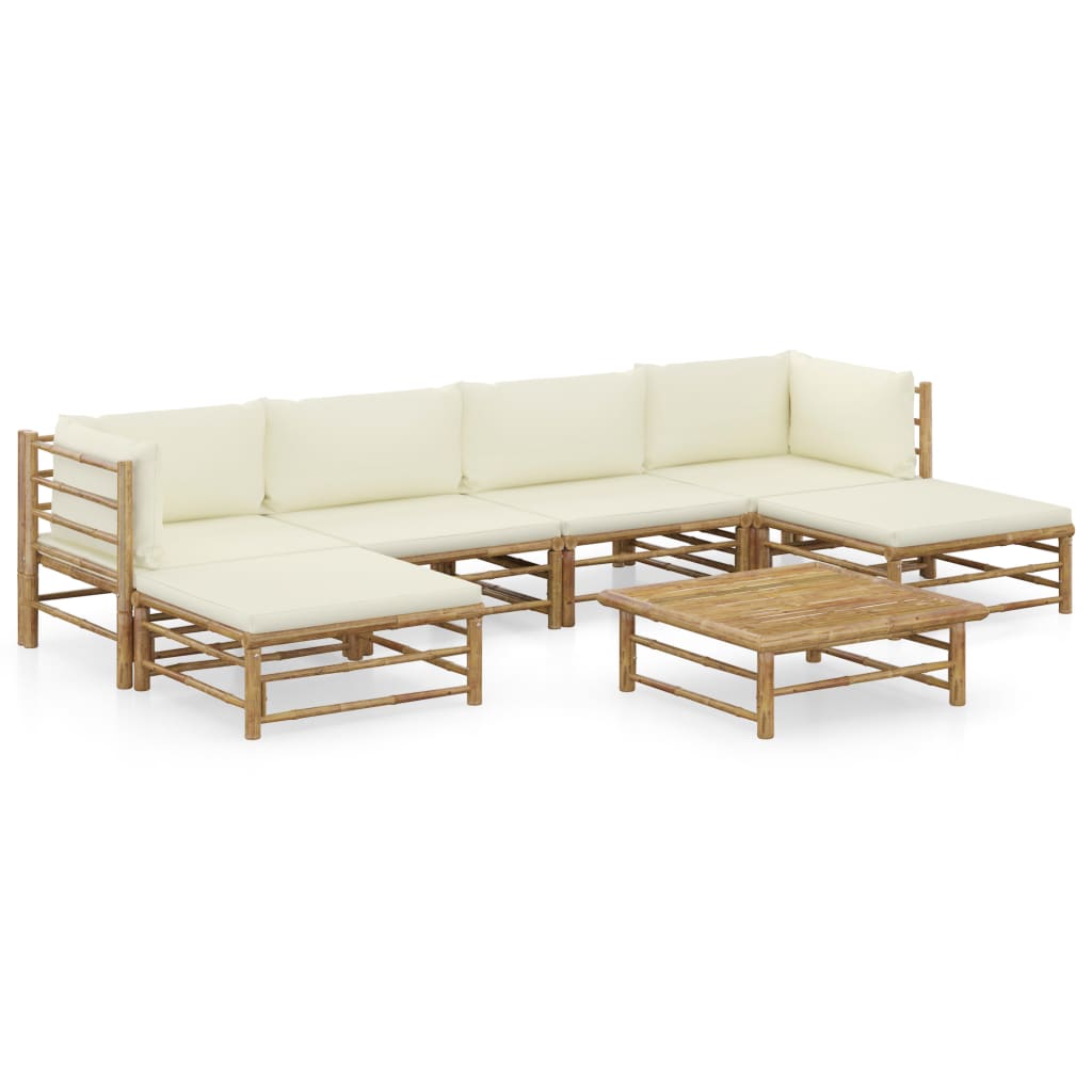 vidaXL 7-tlg. Garten-Lounge-Set mit Cremeweißen Kissen Bambus