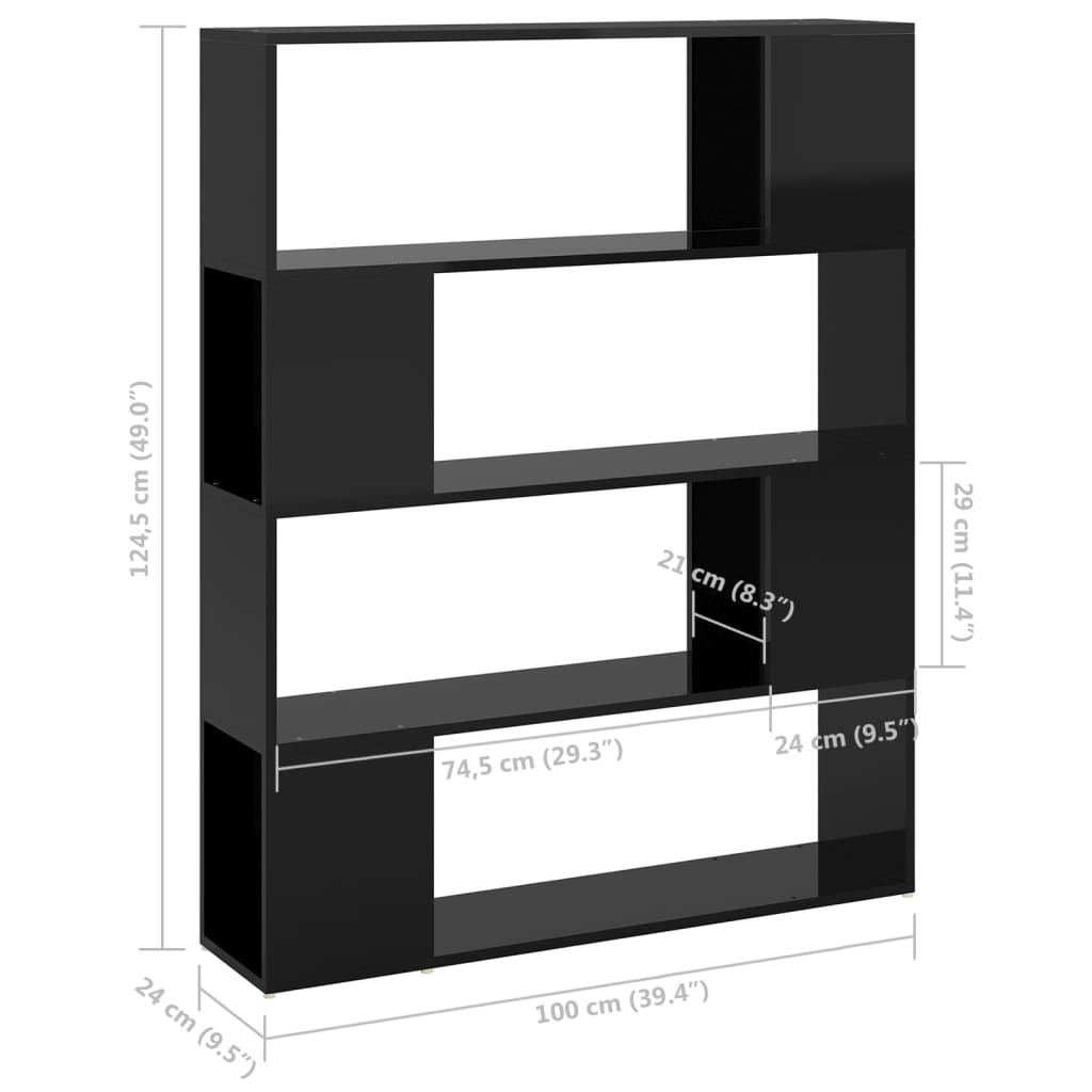 vidaXL Bücherregal Raumteiler Hochglanz-Schwarz 100x24x124 cm