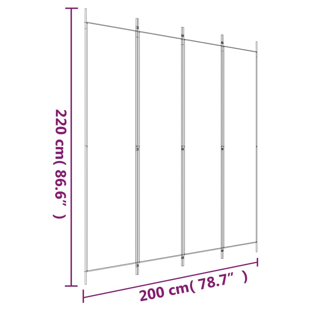 vidaXL 4-tlg. Paravent Weiß 200x220 cm Stoff