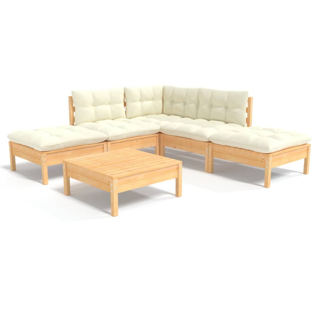 vidaXL 6-tlg. Garten-Lounge-Set mit Creme Kissen Kiefernholz