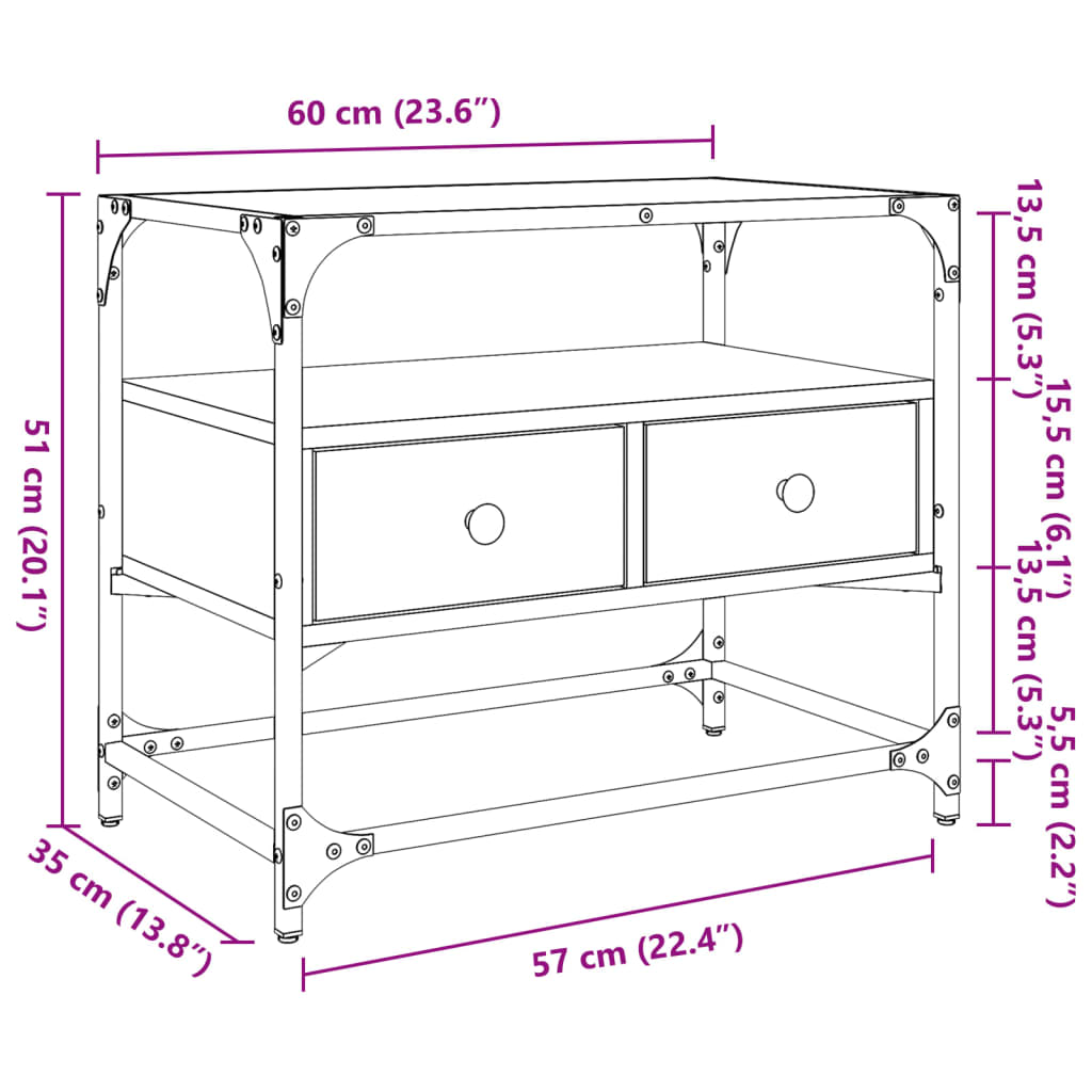 vidaXL TV-Schrank mit Glasplatte Grau Sonoma 60x35x51 cm Holzwerkstoff