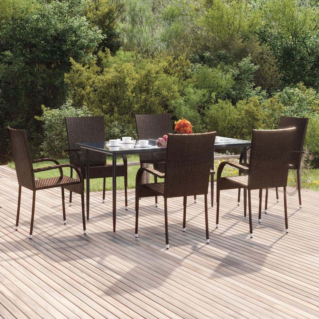 vidaXL 7-tlg. Garten-Essgruppe Braun Poly Rattan