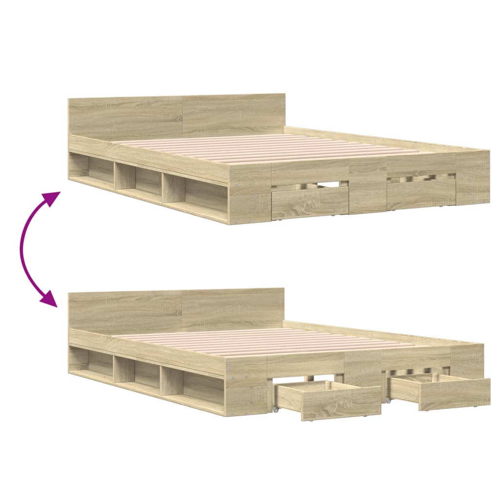 vidaXL Bettgestell mit Schubladen Sonoma-Eiche 140x190cm Holzwerkstoff