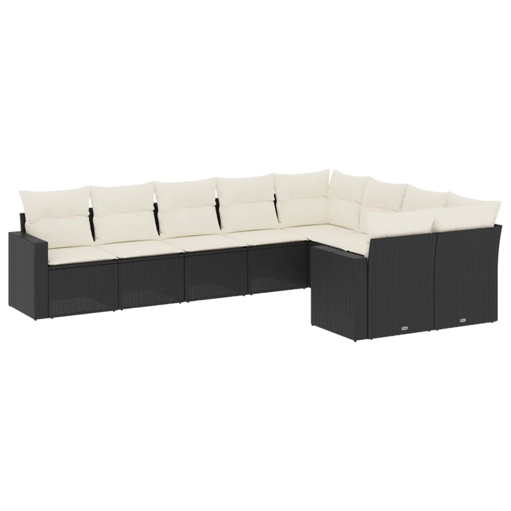 vidaXL 9-tlg. Garten-Sofagarnitur mit Kissen Schwarz Poly Rattan