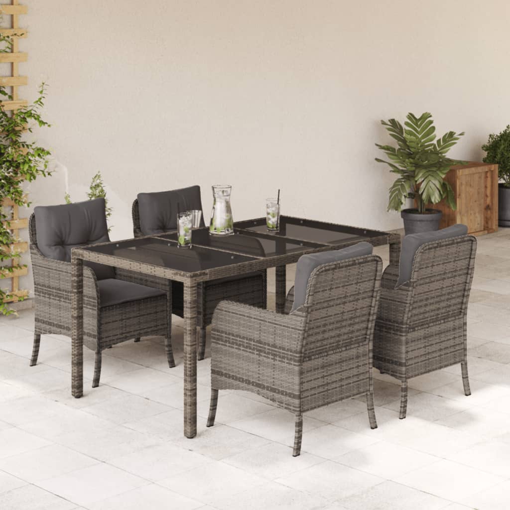 vidaXL 5-tlg. Garten-Essgruppe mit Kissen Grau Poly Rattan