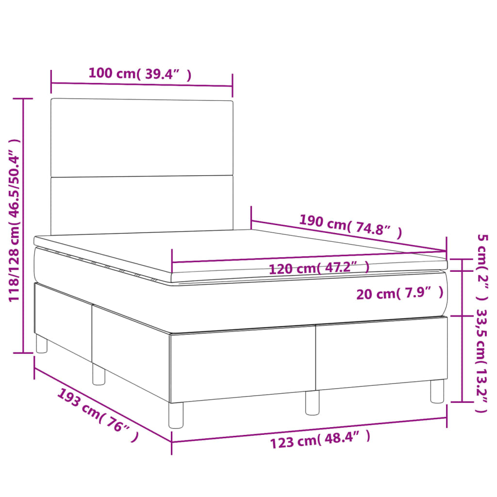 vidaXL Boxspringbett mit Matratze Schwarz 120x190 cm Samt