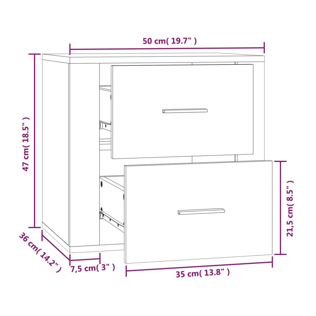 vidaXL Wand-Nachttisch Sonoma-Eiche 50x36x47 cm