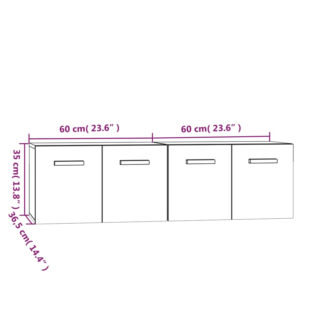 vidaXL Wandschränke 2 Stk. Weiß 60x36,5x35 cm Holzwerkstoff