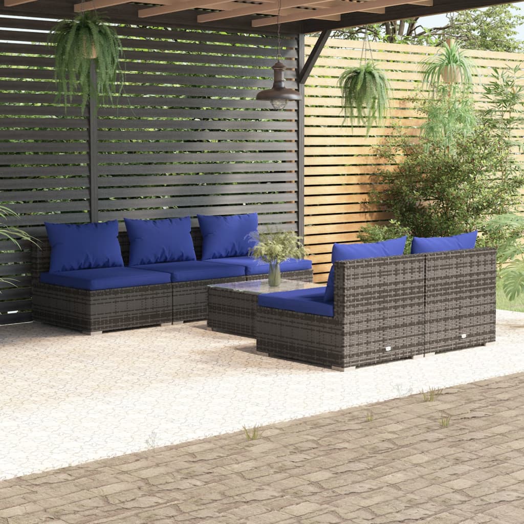 vidaXL 6-tlg. Garten-Lounge-Set mit Kissen Poly Rattan Grau