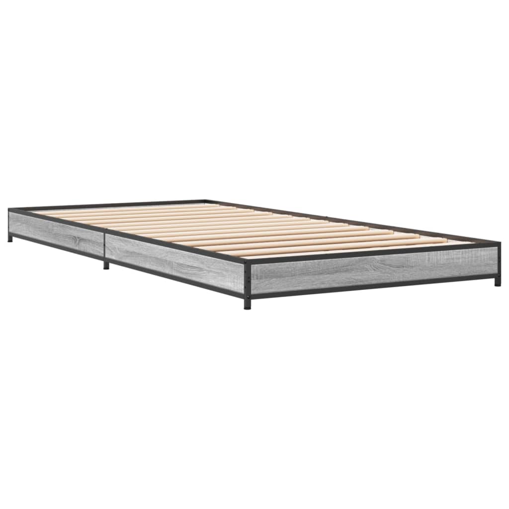 vidaXL Bettgestell Grau Sonoma 75x190 cm Holzwerkstoff und Metall