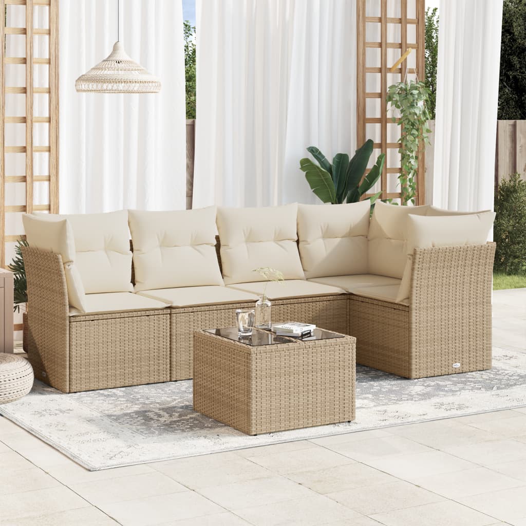 vidaXL 6-tlg. Garten-Sofagarnitur mit Kissen Beige Poly Rattan