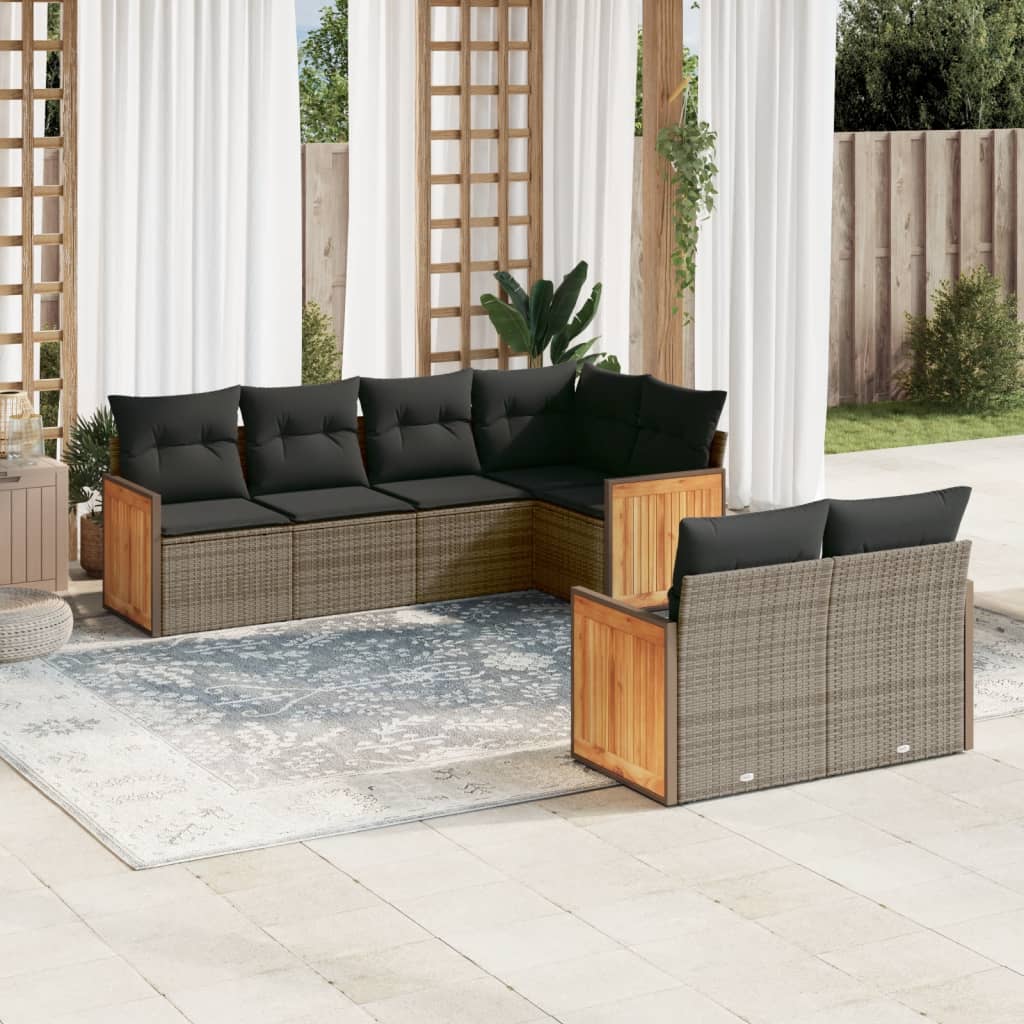 vidaXL 7-tlg. Garten-Sofagarnitur mit Kissen Grau Poly Rattan