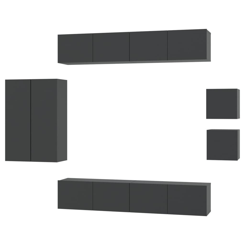 vidaXL 8-tlg. TV-Schrank-Set Schwarz Holzwerkstoff