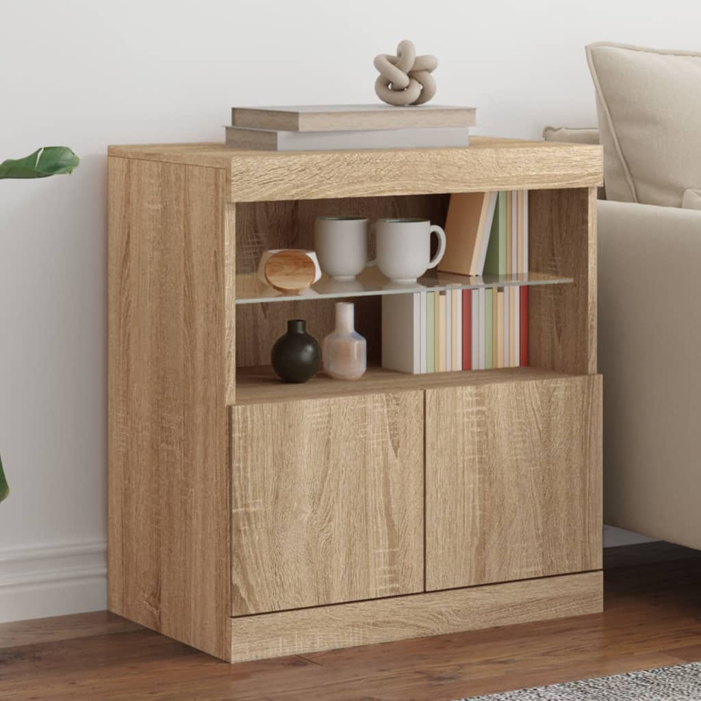 vidaXL Sideboard mit LED-Leuchten Sonoma-Eiche 60x37x67 cm