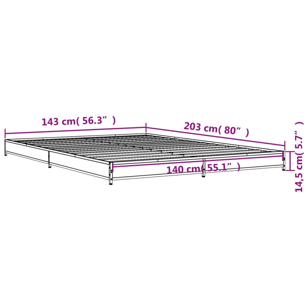 vidaXL Bettgestell Räuchereiche 140x200 cm Holzwerkstoff und Metall