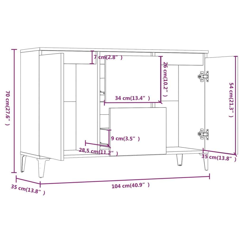 vidaXL Sideboard Grau Sonoma 104x35x70 cm Holzwerkstoff