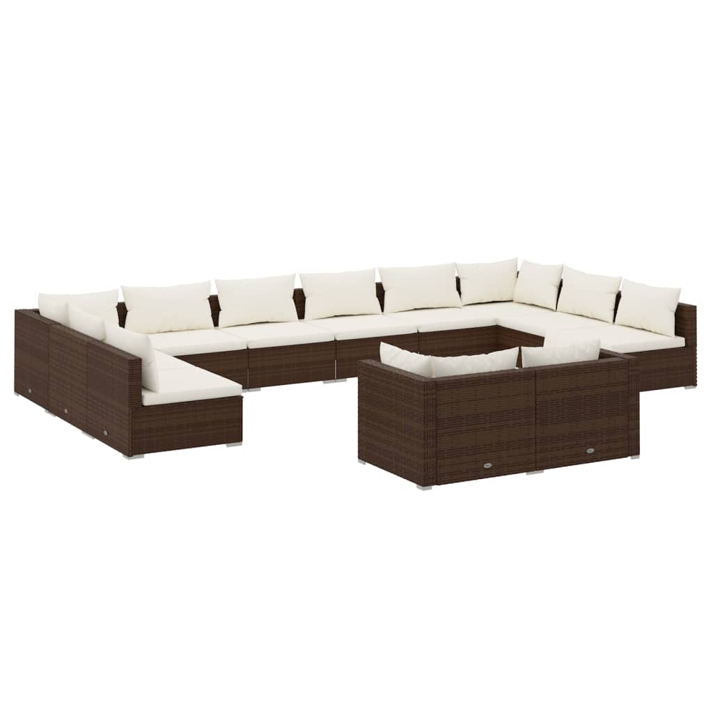 vidaXL 12-tlg. Garten-Lounge-Set mit Kissen Braun Poly Rattan