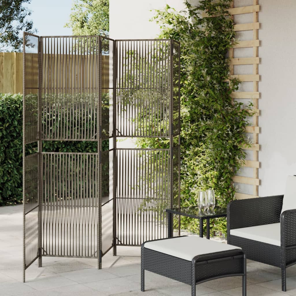 vidaXL Paravent 5-tlg. Grau Poly Rattan