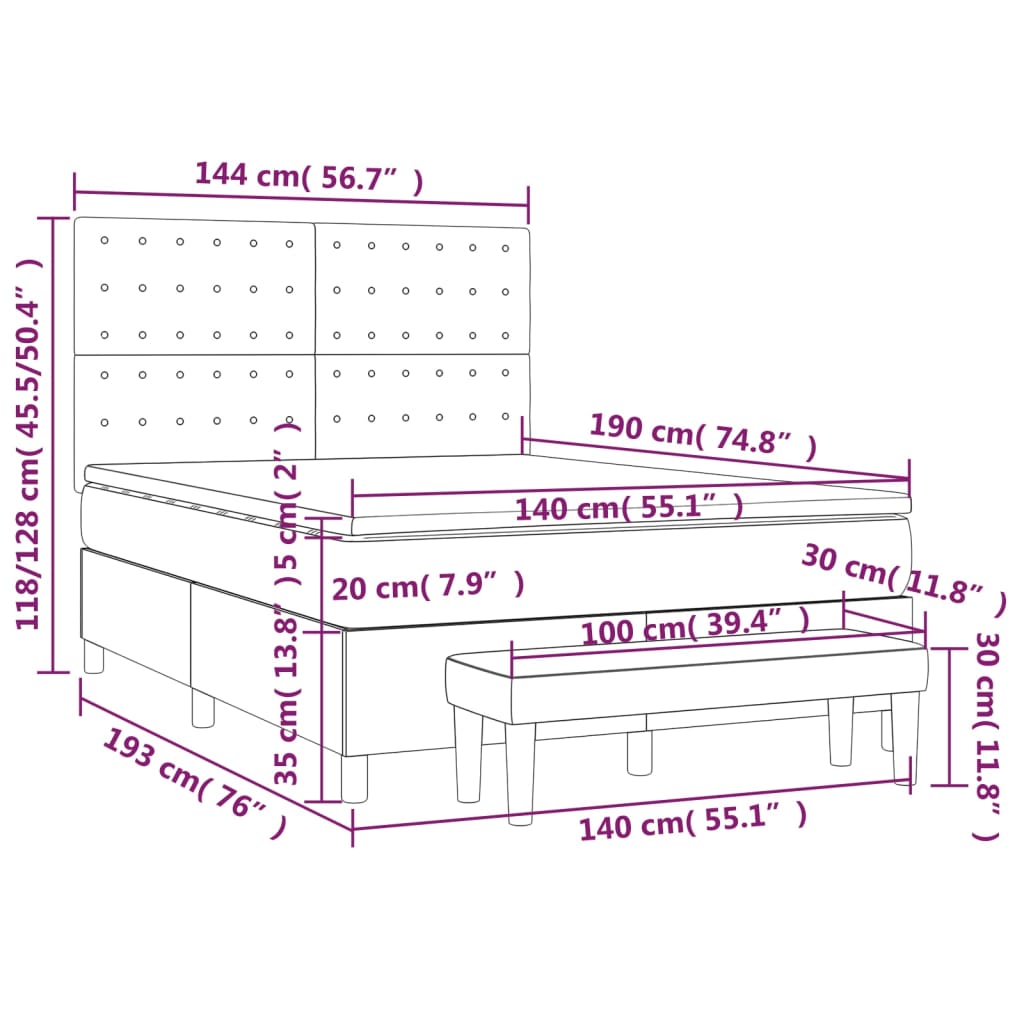 vidaXL Boxspringbett Matratze Cappuccino-Braun 140x190cm Kunstleder