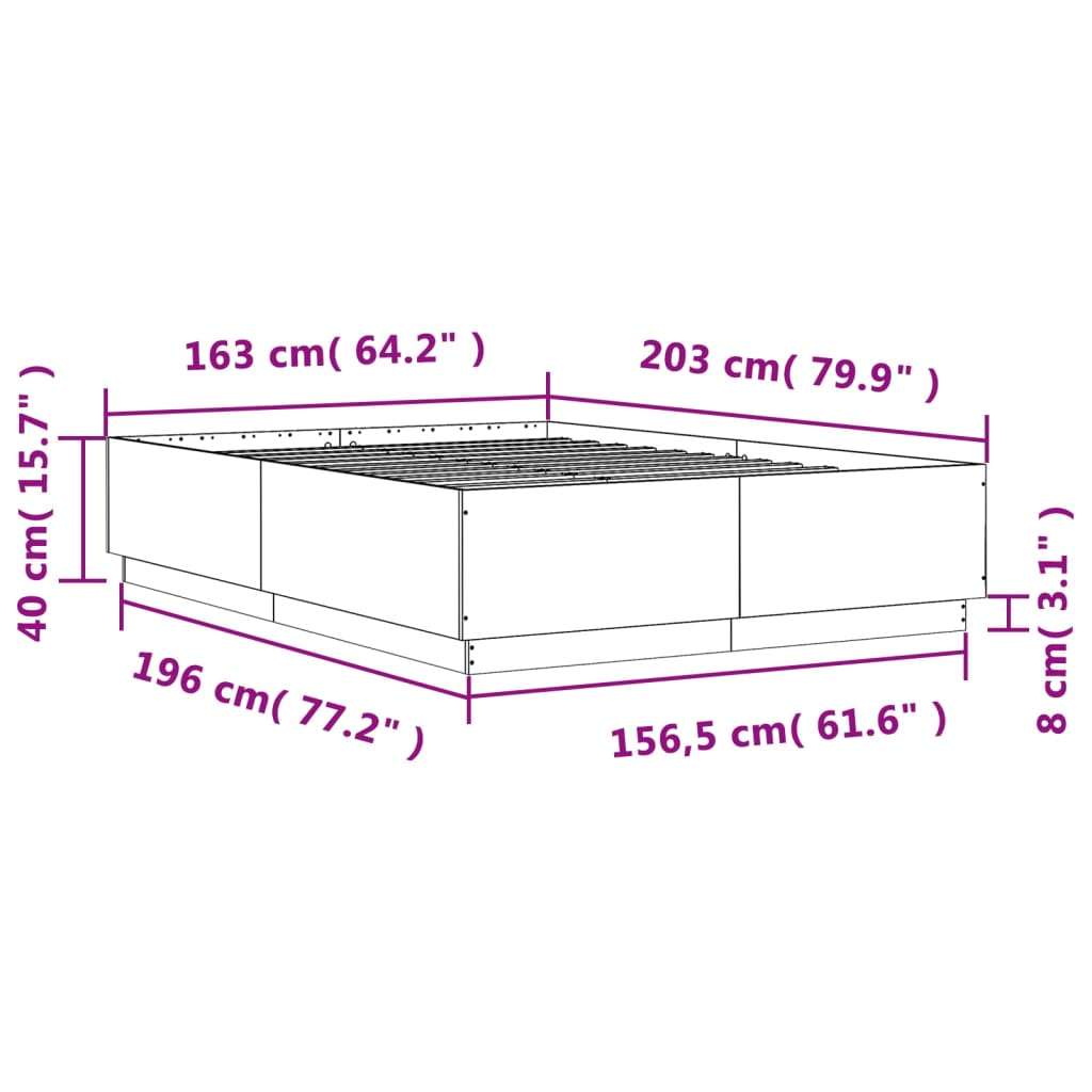 vidaXL Bettgestell mit LED Sonoma-Eiche 160x200 cm Holzwerkstoff