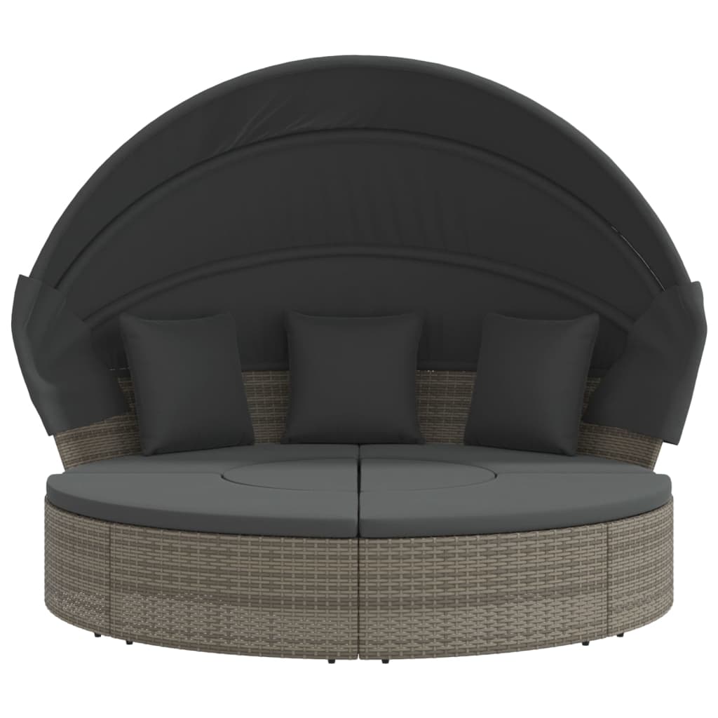 vidaXL Outdoor-Loungebett mit Dach und Kissen Grau Poly Rattan