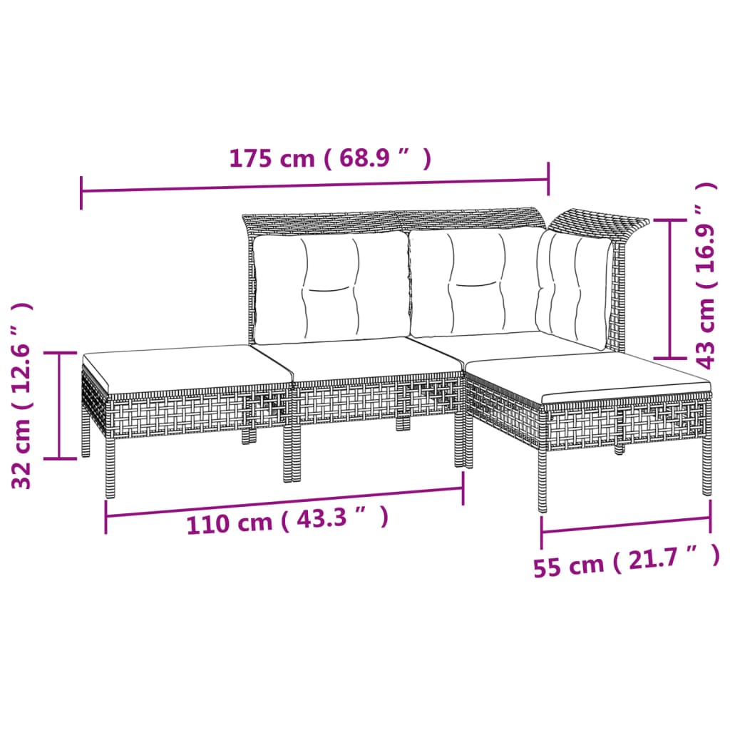 vidaXL 8-tlg. Garten-Lounge-Set mit Kissen Grau Poly Rattan