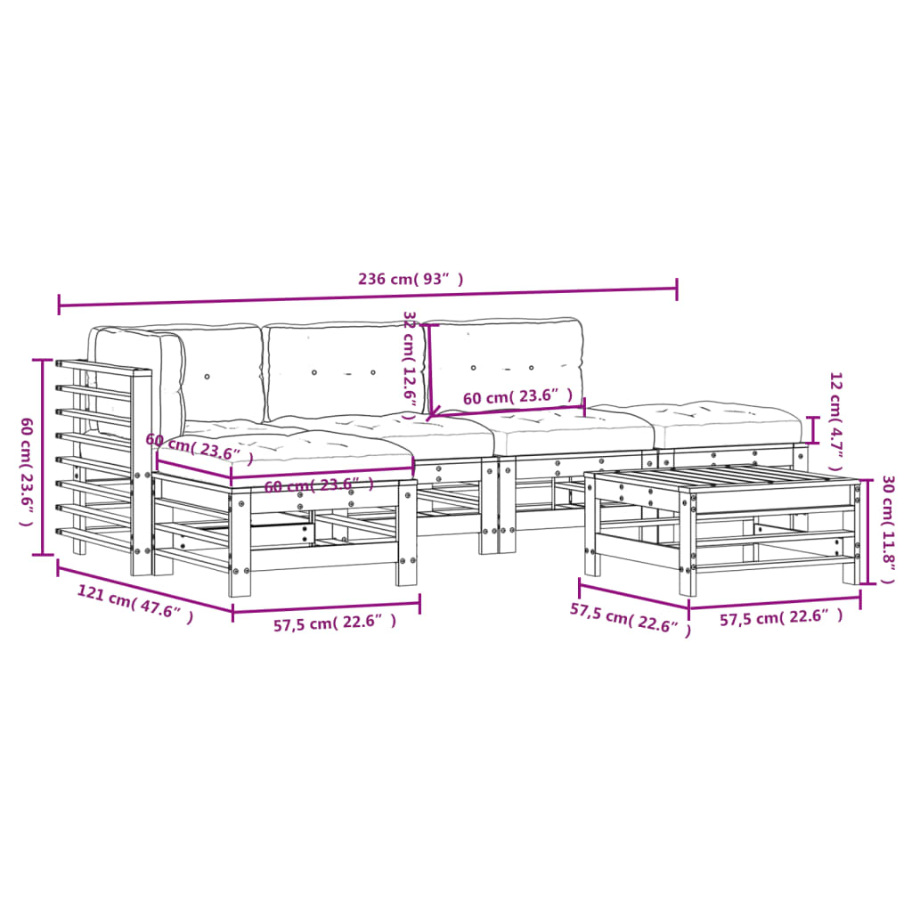 vidaXL 6-tlg. Garten-Lounge-Set mit Kissen Weiß Massivholz