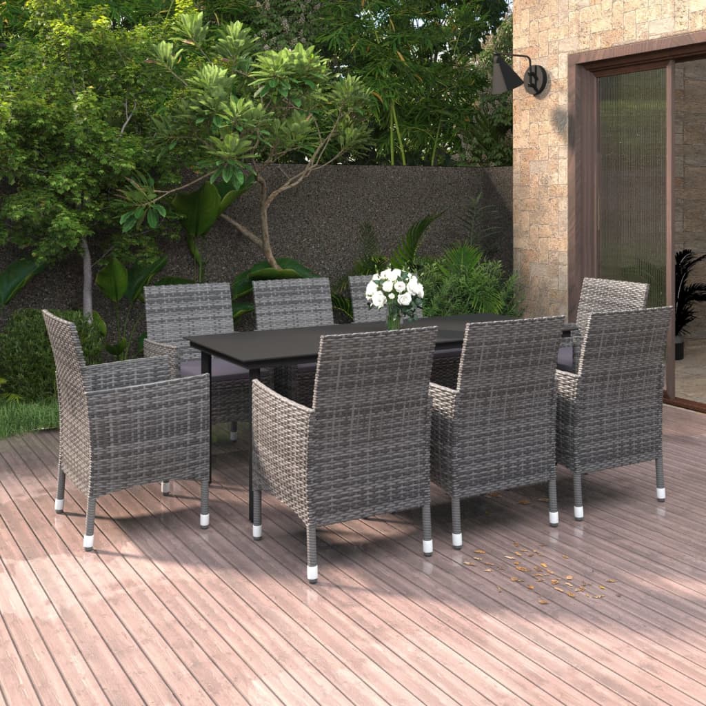 vidaXL 9-tlg. Garten-Essgruppe mit Auflagen Poly Rattan und Glas