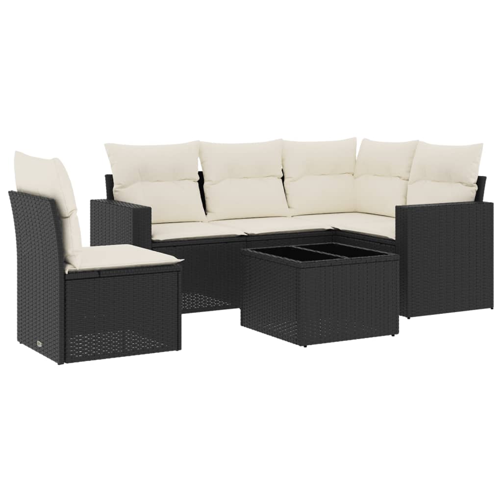 vidaXL 6-tlg. Garten-Sofagarnitur mit Kissen Schwarz Poly Rattan