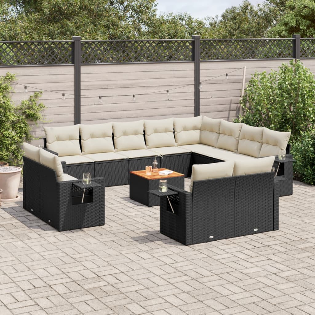 vidaXL 13-tlg. Garten-Sofagarnitur mit Kissen Schwarz Poly Rattan