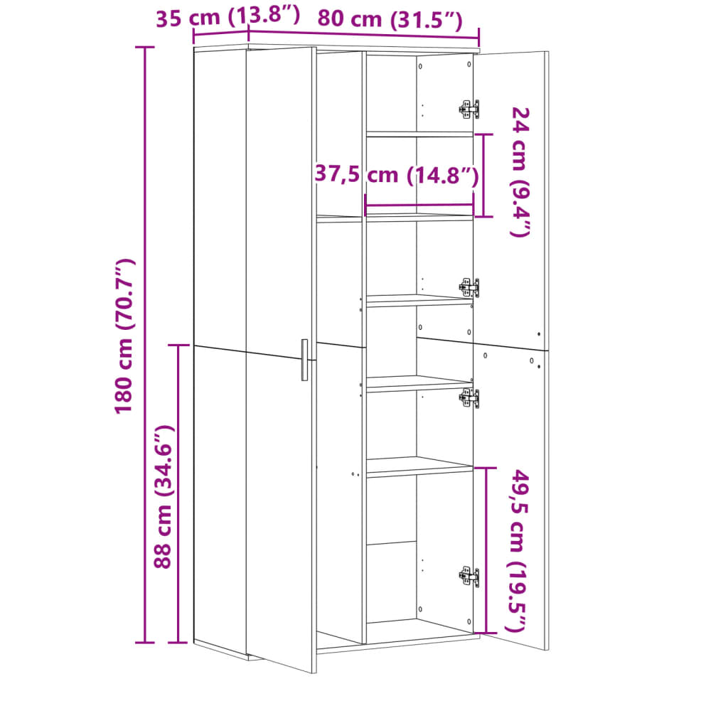 vidaXL Highboard Weiß 80x35x180 cm Holzwerkstoff