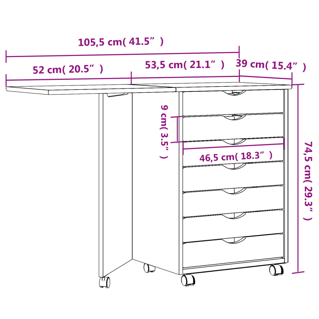 vidaXL Rollschrank mit Schreibtisch MOSS Honigbraun Massivholz Kiefer