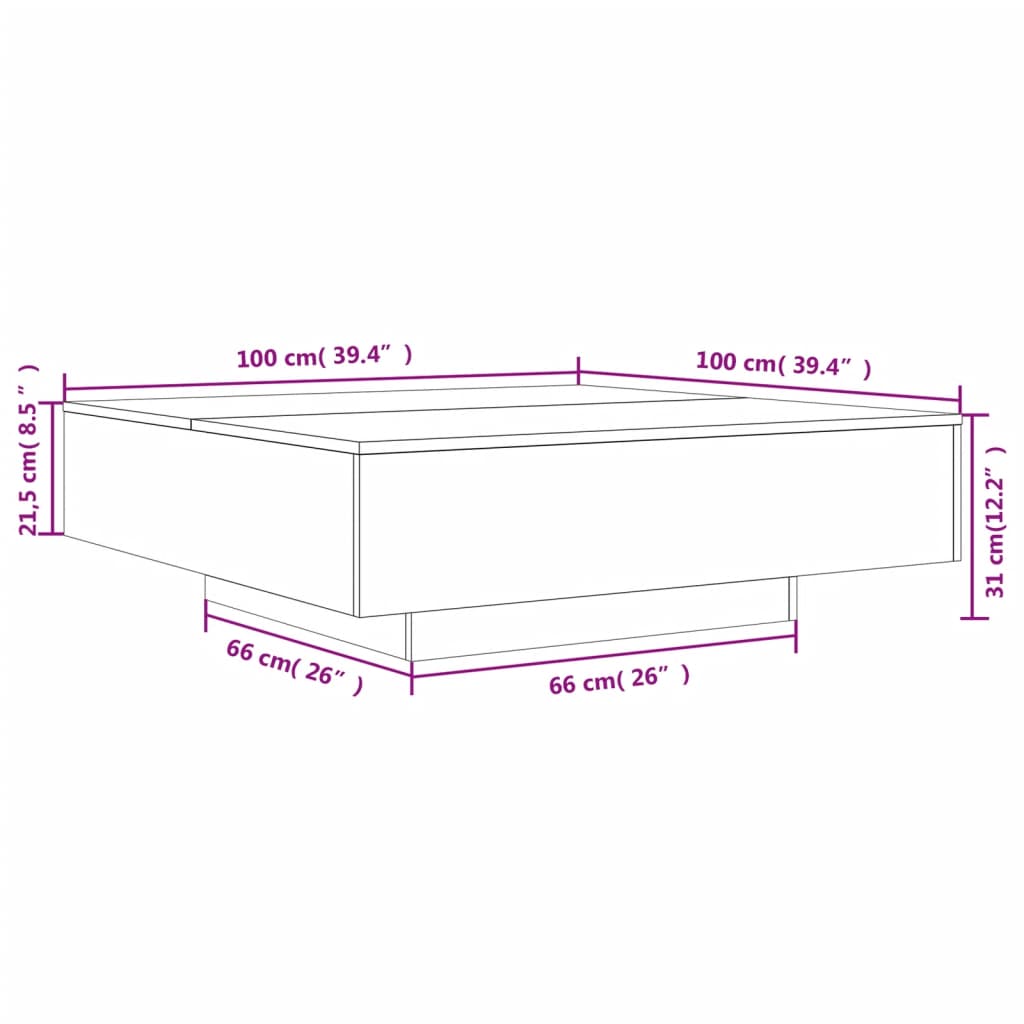 vidaXL Couchtisch mit LED-Leuchten Weiß 100x100x31 cm