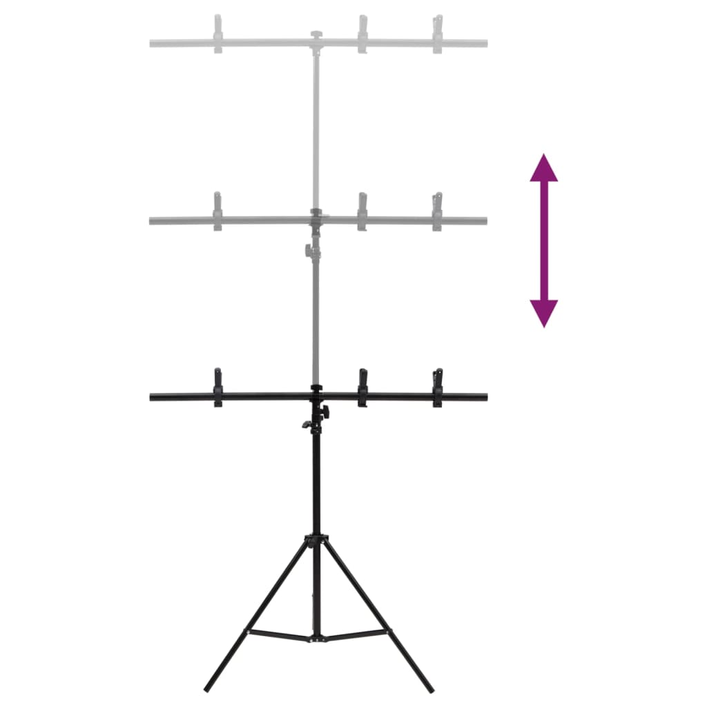 vidaXL Hintergrundständer T-Form Schwarz 91x60x(70-200) cm