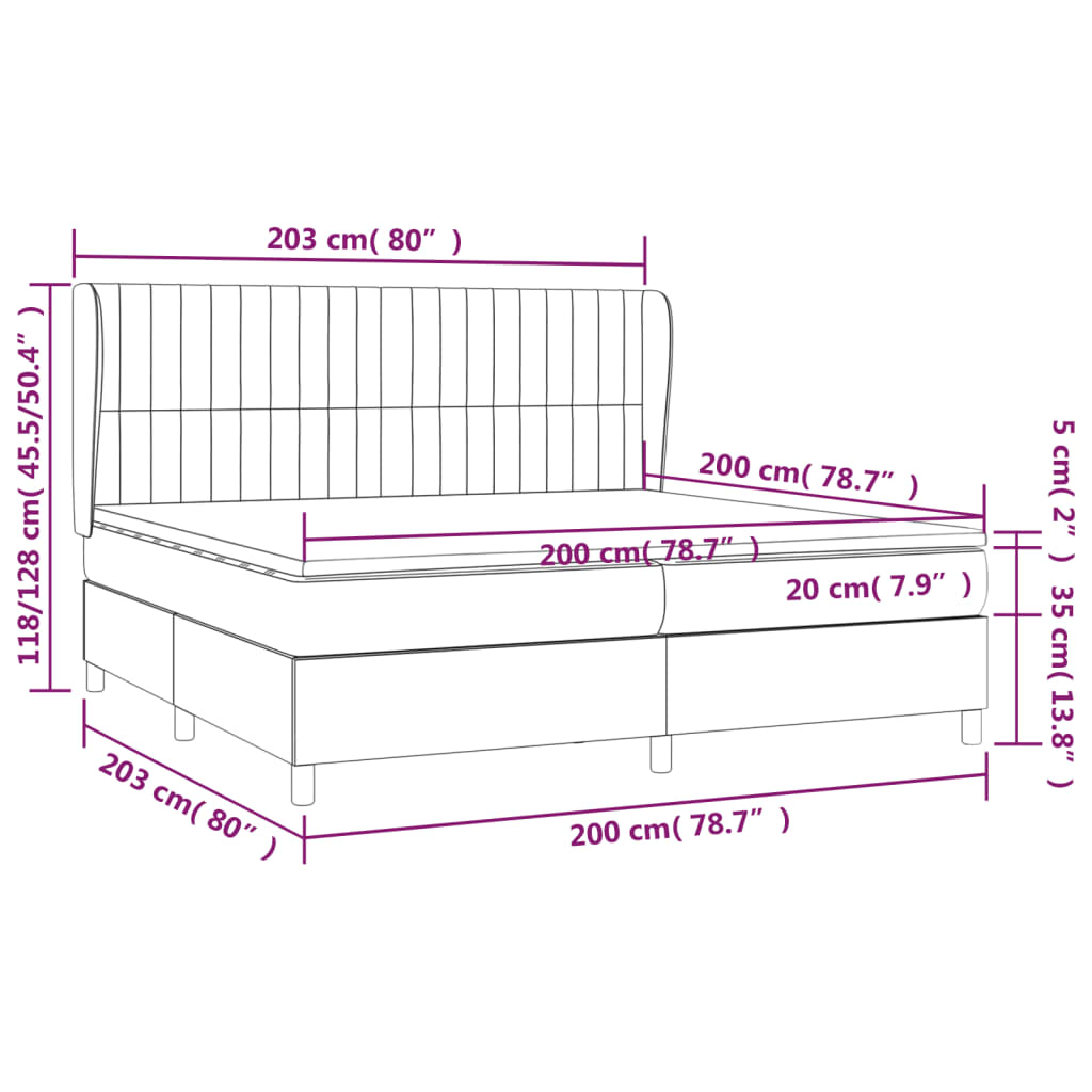 vidaXL Boxspringbett mit Matratze Schwarz 200x200 cm Stoff