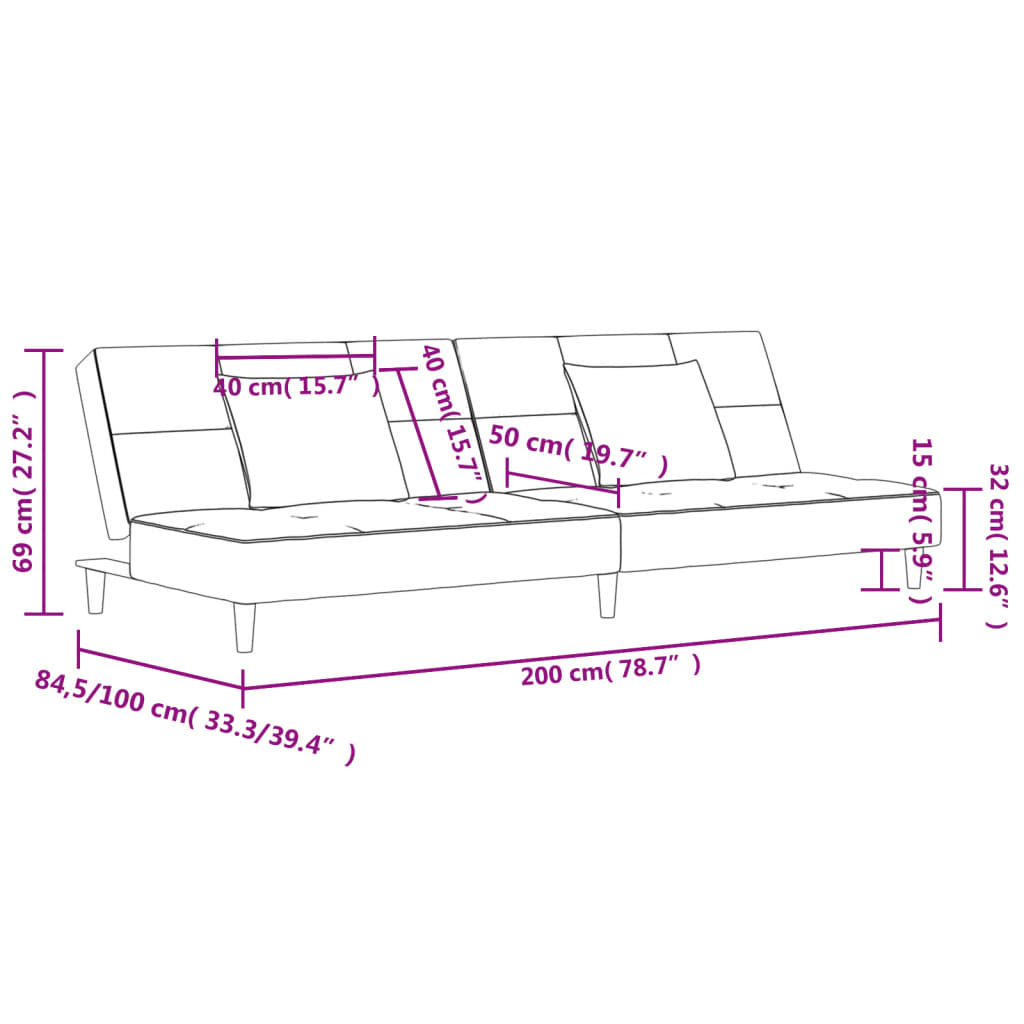 vidaXL Schlafsofa 2-Sitzer mit 2 Kissen Creme Samt