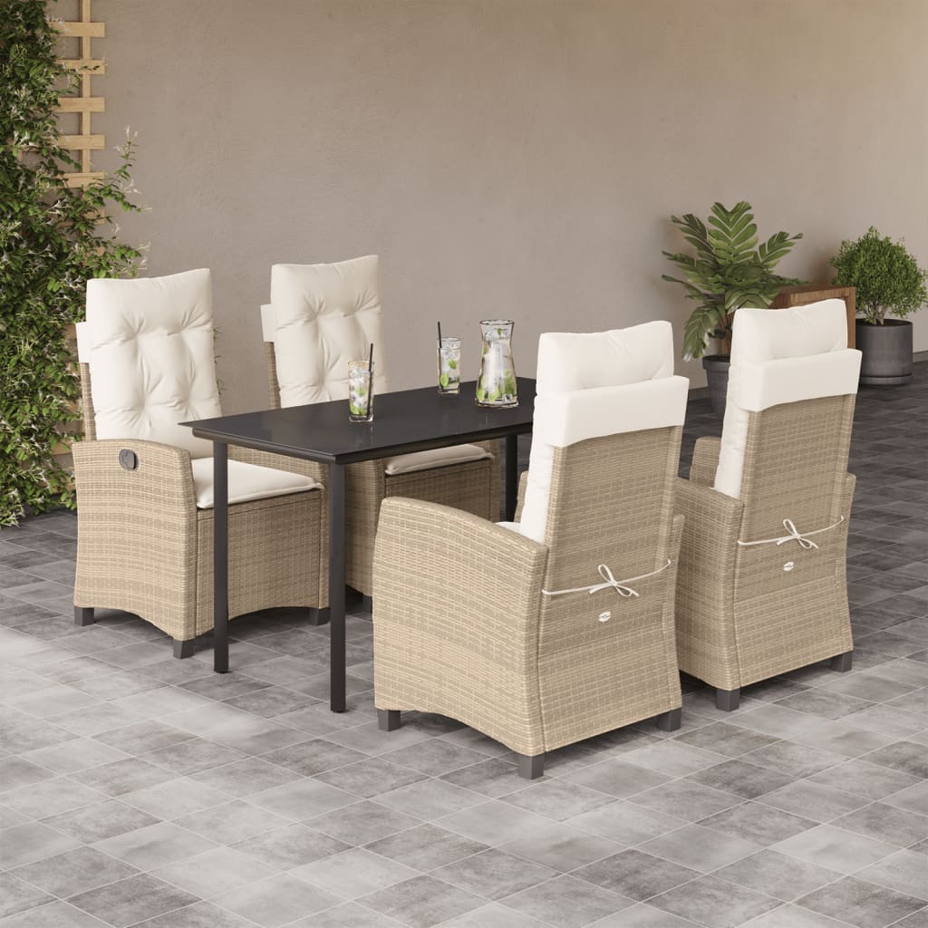 vidaXL 5-tlg. Garten-Essgruppe mit Kissen Beige Poly Rattan