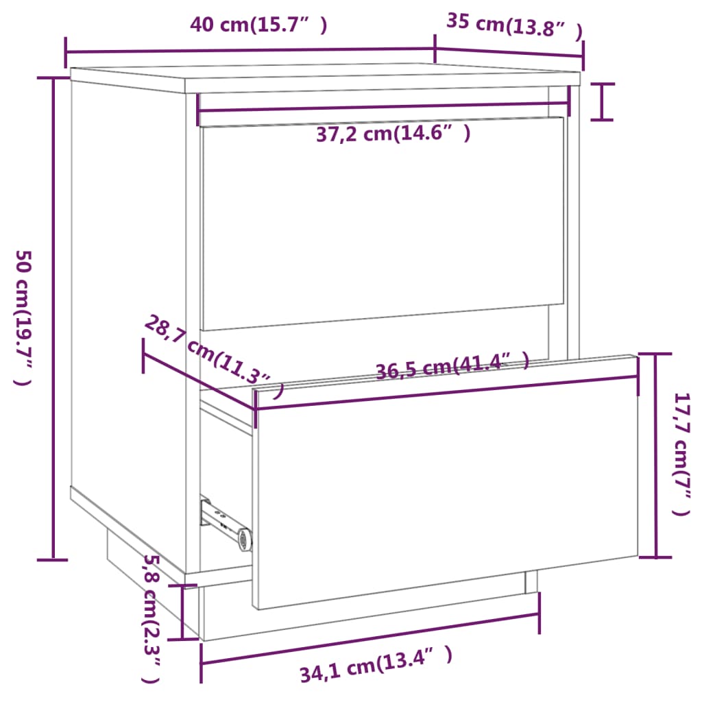 vidaXL Nachttische 2 Stk. Schwarz 40x35x50 cm Massivholz Kiefer