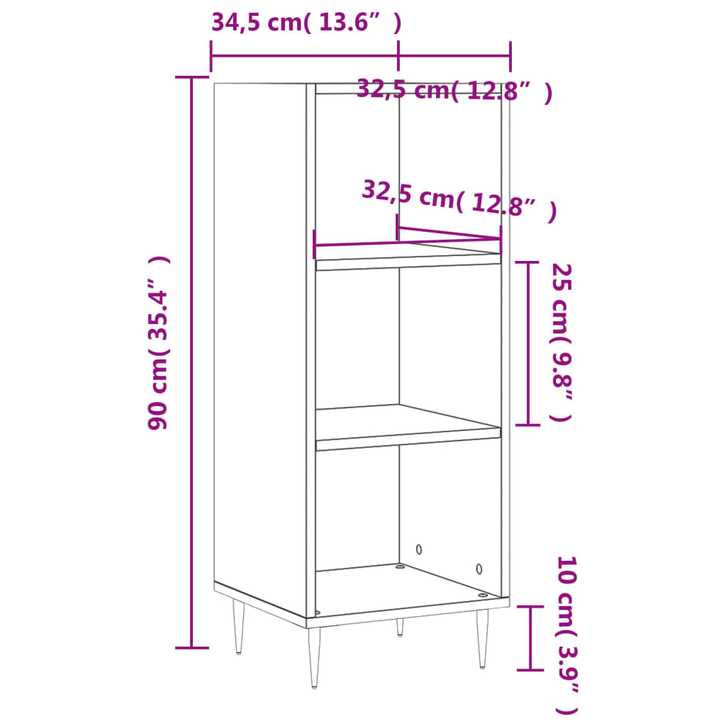 vidaXL Sideboard Weiß 34,5x32,5x90 cm Holzwerkstoff